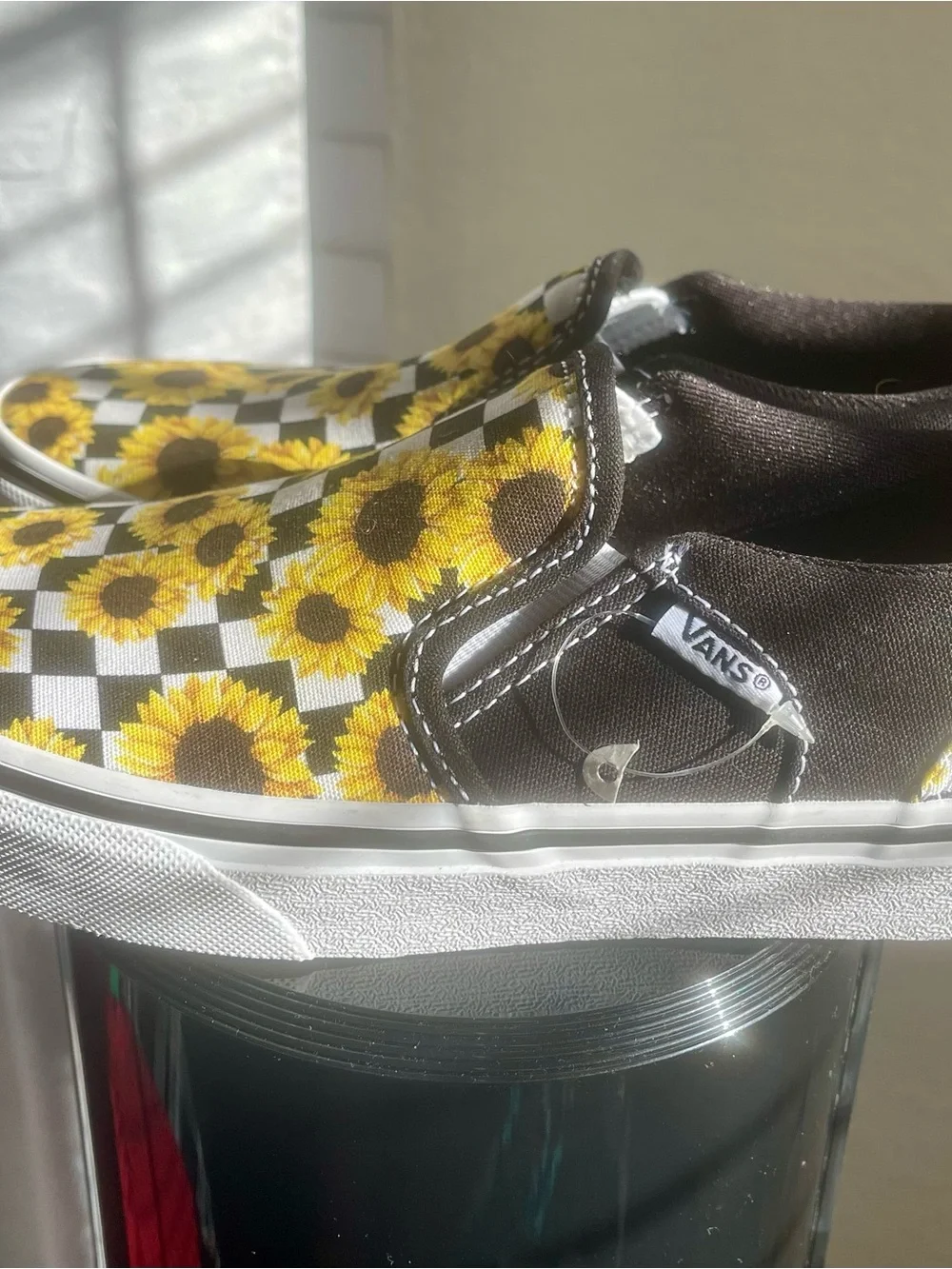 Vans Kids Slip-On Sneakers with Yellow Sunflower Check Print
